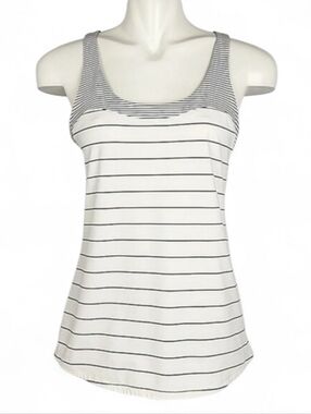 Lululemon Women's Racerback White Black Pin Striped Tank Top Stretch Size 6